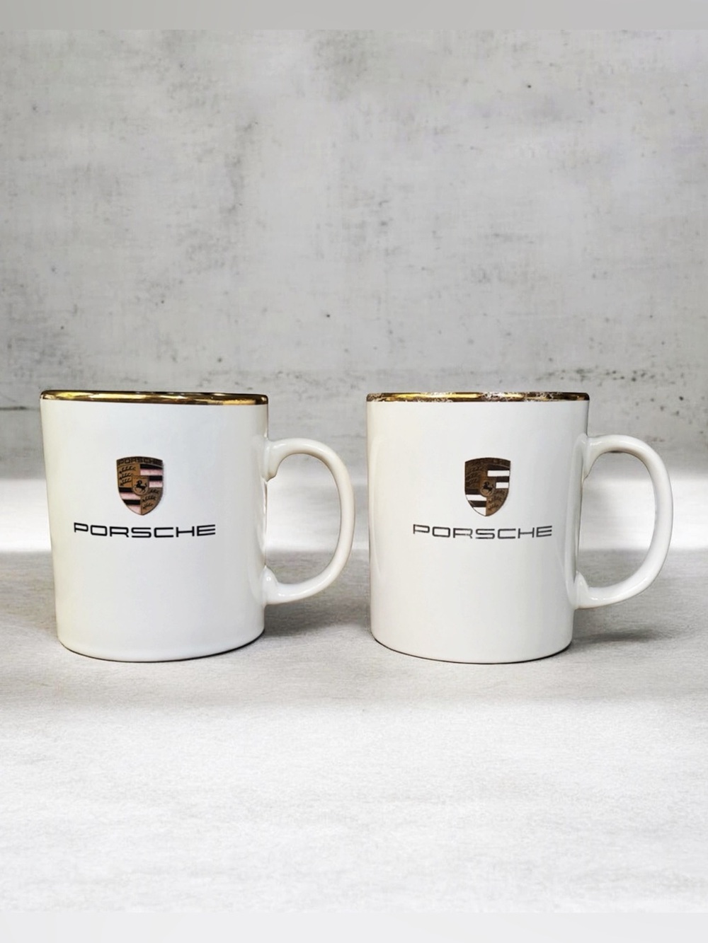 Set of 2 Vintage Porsche Gold Rimmed Coffee Mugs Cups by Staffordshire Tableware